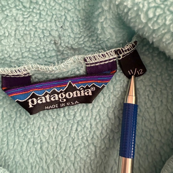 Patagonia VTG USA Made Synchilla Snap Pullover Fleece Aqua kid 11/12 fit wmn XS - Picture 5 of 10